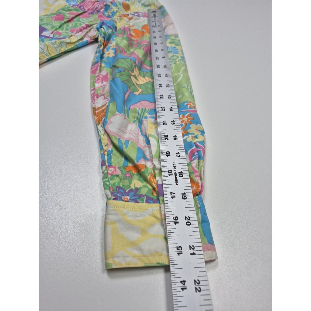 Lilly Pulitzer Shirt Womens M Multicolor Floral Patchwork Button Up Top Blouse - Picture 9 of 11